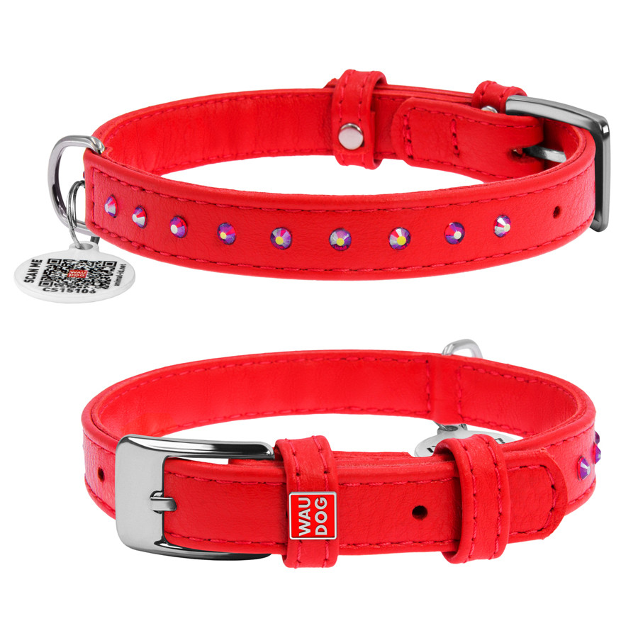 Нашийник для собак шкіряний WAUDOG Glamour з QR паспортом, з клейовими стразами, Ш 12 мм, Дов 2 Коломыя - изображение 2