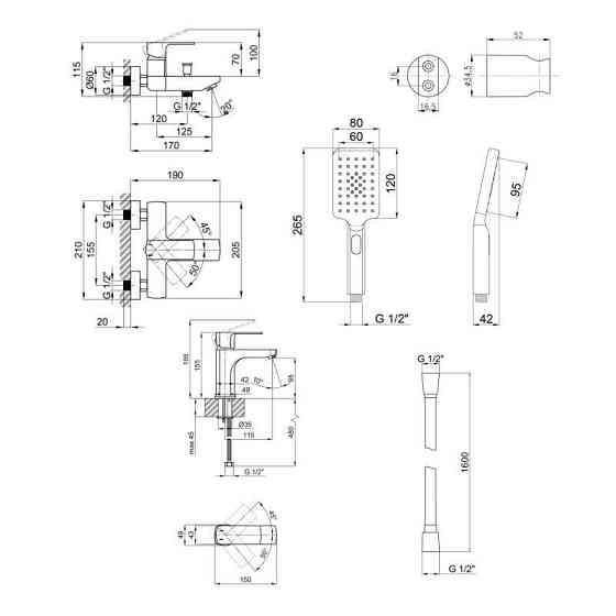 Набір змішувачів для ванни Qtap 5 в 1 Lipno з душовим гарнітуром чорний Київ