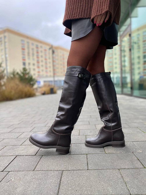 Чоботи з натуральної шкіри жіночі зимові шоколадні C122 / Чоботи на низькому ходу шкіряні р. 36 Коломия - фото 1