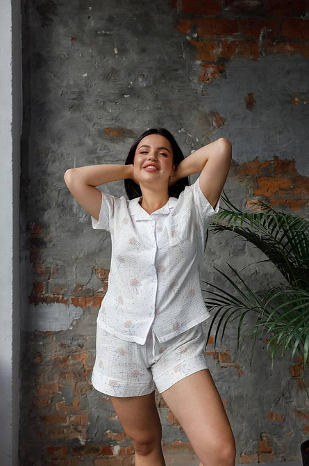 Жіноча піжама з шортами муслінова Молочний кролики M Харків - фото 2