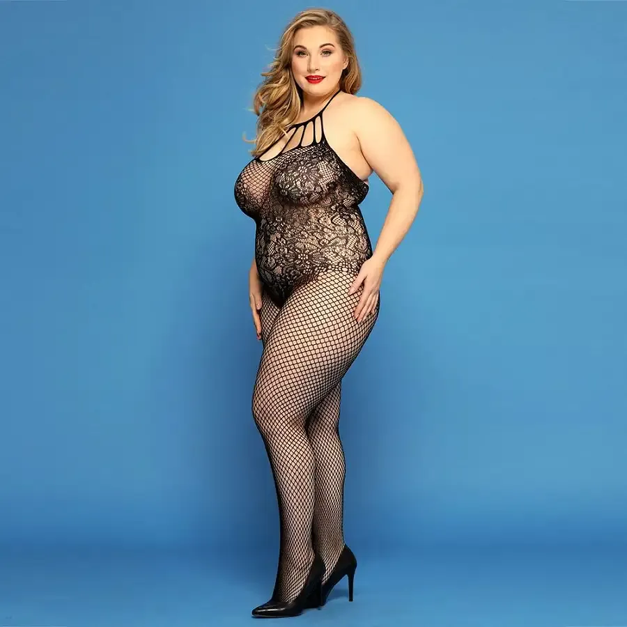 Сітчастий бодістокінг JSY «Відверта Мадлен» Plus Size, Black, імітація боді, мереживо, доступ Львів - фото 3