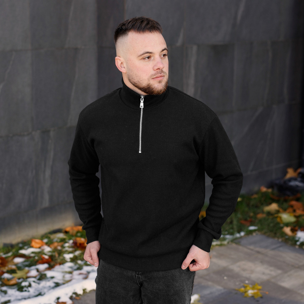 Светр чоловічий джемпер весна/осінь на блискавці теплий Pobedov Evermont чорний XL Одеса - фото 3