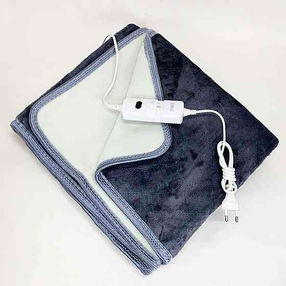 Електропростирадло односпальне 70х150 см тепле електро простирадло ковдру з підігрівом в клітинку з регулятором сірий FM-20 Львів