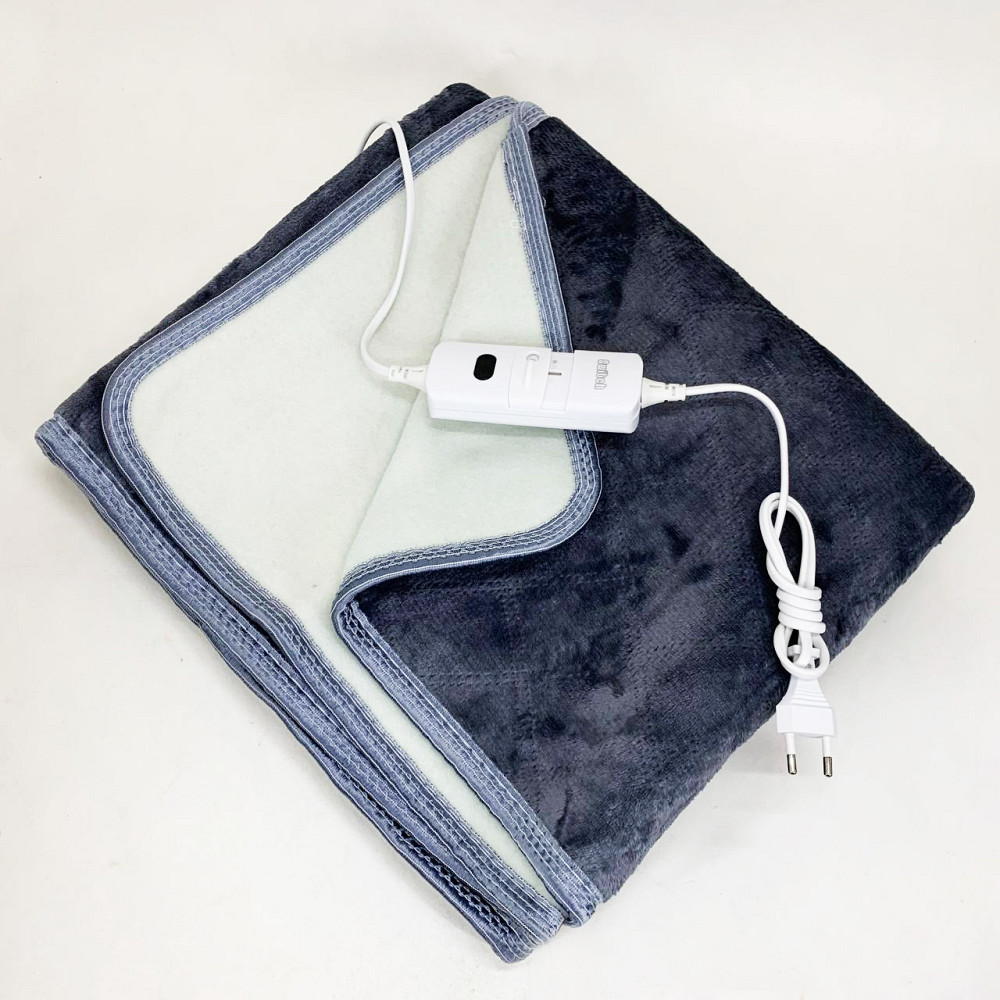 Электропростынь односпальная 70х150 см теплая электро простыня одеяло с подогревом в клетку с регулятором серый FM-20 Львов - изображение 4