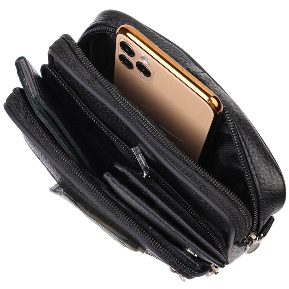 Горизонтальна поясна сумка для чоловіків з натуральної шкіри 21485 Vintage Чорна Київ - фото 5