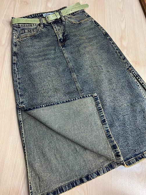 Юбка женская джинсовая ZJY 68005 длина ниже колена боковые разрезы зеленый ремешок синяя, синий, З4 Киев - изображение 7