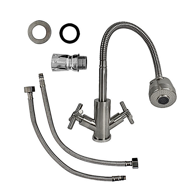 Кухонний змішувач Mixxus DVE 011 з гнучким гусаком двовентильний нержавіюча сталь Чернівці - фото 3