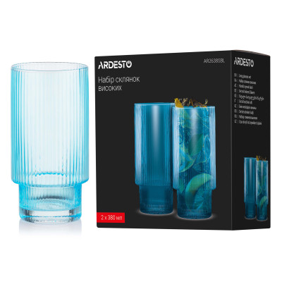 Набір склянок Ardesto 380мл, 2шт, скло, блакитний (AR2638SBL) Вінниця - фото 6