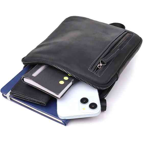 Удобная сумка для мужчин на плечо из натуральной винтажной кожи Shvigel 23147 Черный Киев