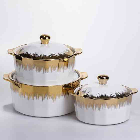 Yiwu Набір супниць порцелянових 3 (шт) 1.5/2/3 (л) каструлі бульйонниці з кришкою та ручками дл Коломия