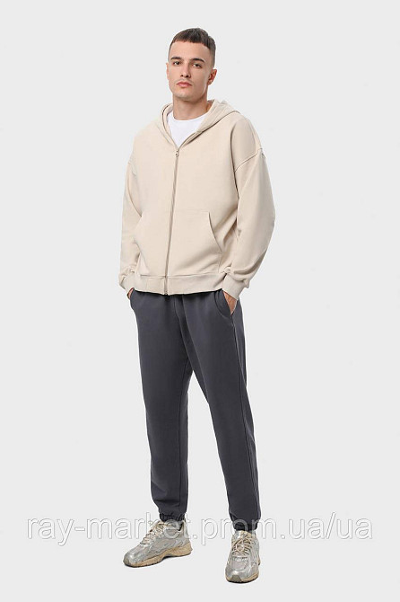 Костюм чоловічий худі на блискавці бежеве та штани темно-сірі RAY PREMIUM LOOSE U0809 (U0809M-Cream-Dark Grey) Київ - фото 1