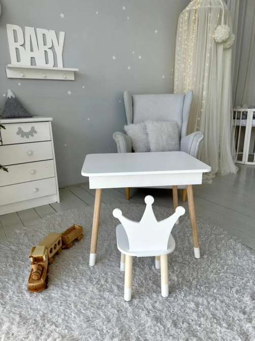Детский столик с ящиком для карандашей + стульчик Корона (Белый) Винница - изображение 9