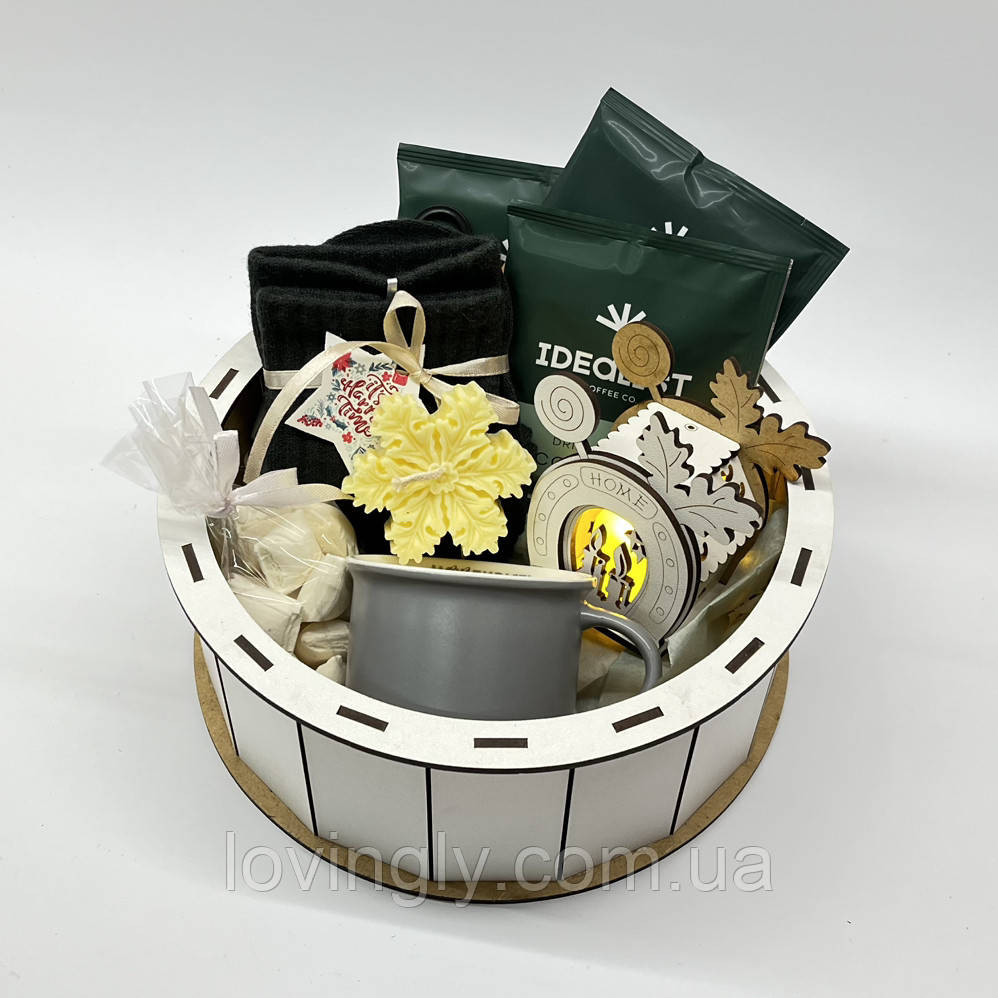 Новорічний подарунок для чоловіка чи жінки — набір з кавою, свічкою та чашкою у дерев’яній коробці Ірпінь - фото 7