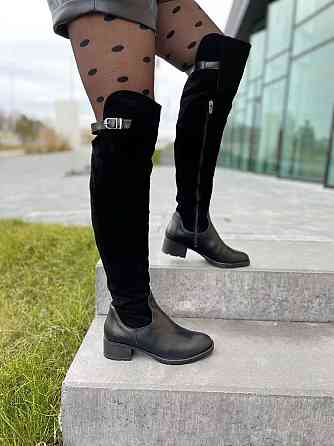 Vesna Ботфорти жіночі VESNA чорні шкіра+замша натуральна висота 53 см обхват гомілки 35-37 см ( Коломия