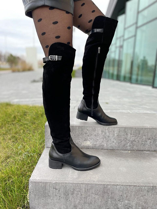 Vesna Ботфорти жіночі VESNA чорні шкіра+замша натуральна висота 53 см обхват гомілки 35-37 см ( Коломия - фото 2