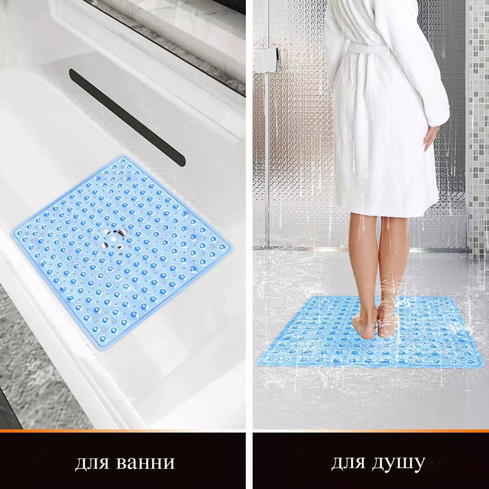Силиконовый коврик противоскользящий Bathlux на присосках для ванны и душа, квадратный 53х53 см  Голубой Каменец-Подольский - изображение 4