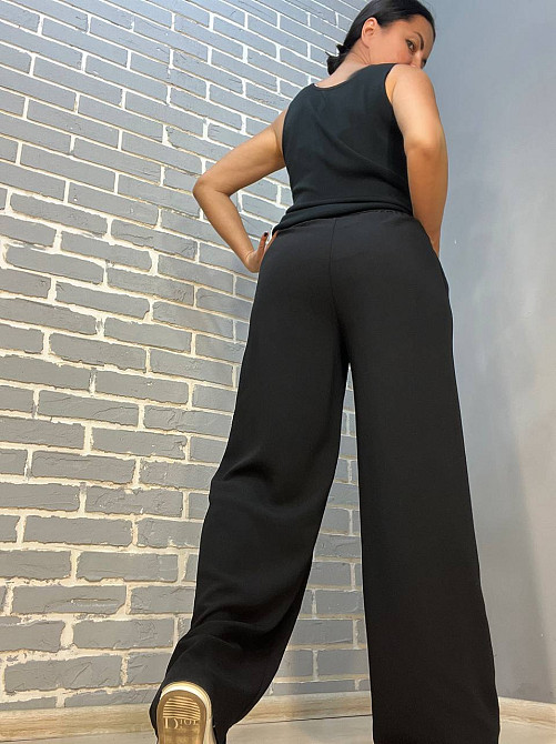 Брюки жіночі 0702 широкі прямі палаццо талія на резинці чорні, чорний, M Київ - фото 10