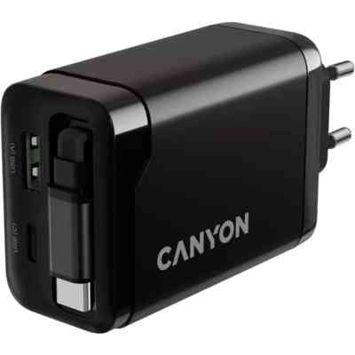 Зарядное устройство Canyon 1xUSB-C PD65W + 1xUSB QC3.0 + cable USB-C to USB-C black (CNS-CURC65ACB) Винница