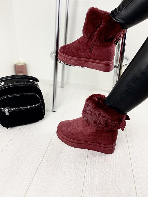 Черевики жіночі A02 бордові еко-замша з утеплювачем висота 16 см платформа 4/9 см (4259) Коломия - фото 3