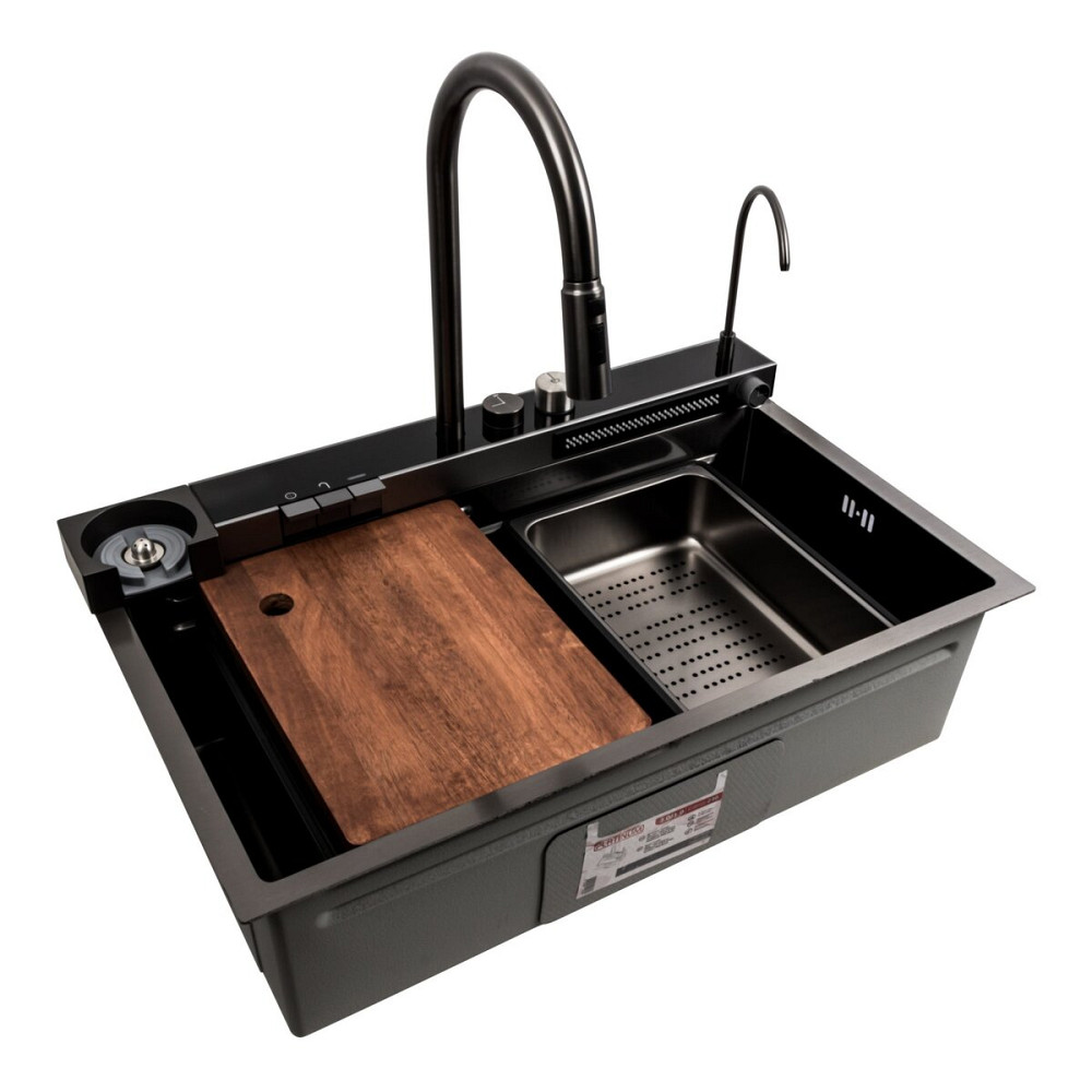 PLATINUM Кухонна мийка 75*46D PVD чорна Platinum Handmade "ВОДОСПАД" Коломия - фото 9