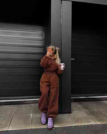 Женский стильный теплый костюм двойка из барашка Шоколад Одесса