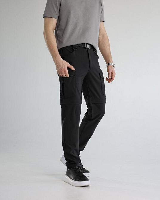 Штани-трансформери чоловічі чорні страйч-плащівка Pobedov Transformer 2.0. Мілітарі штани чоловічі Київ - фото 1