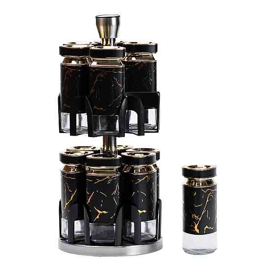 Набір для спецій на підставці, 12 баночок, чорний мармур Київ