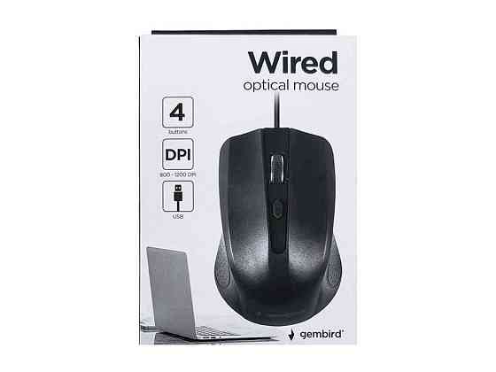 Мишка дротова USB MUS-4B-01 4 кнопки/800-1200DPI чорна 1,35м ТМ Gembird Solmir Київ