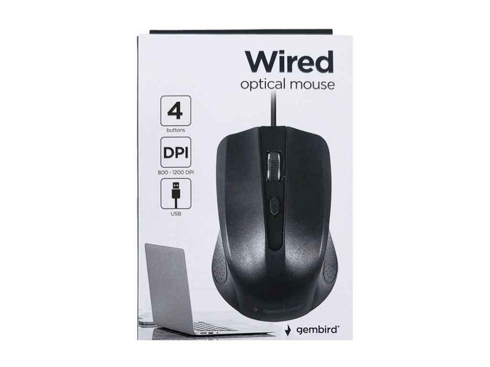 Мишка дротова USB MUS-4B-01 4 кнопки/800-1200DPI чорна 1,35м ТМ Gembird Solmir Київ - фото 1