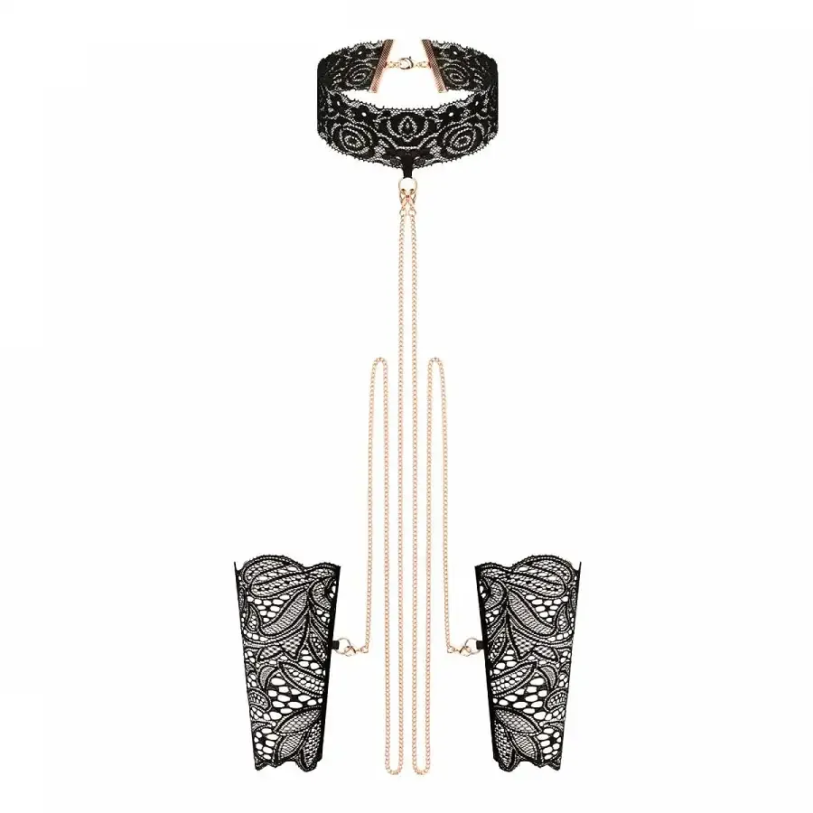 Мереживні наручники та комір Rosy Gold - Lace Cuffs and Collar - Black Львов - изображение 3