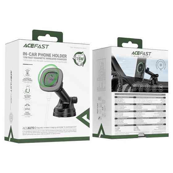 Автодержатель для телефона с БЗУ ACEFAST D47 magnetic wireless charging car holder for dashboard Black Киев