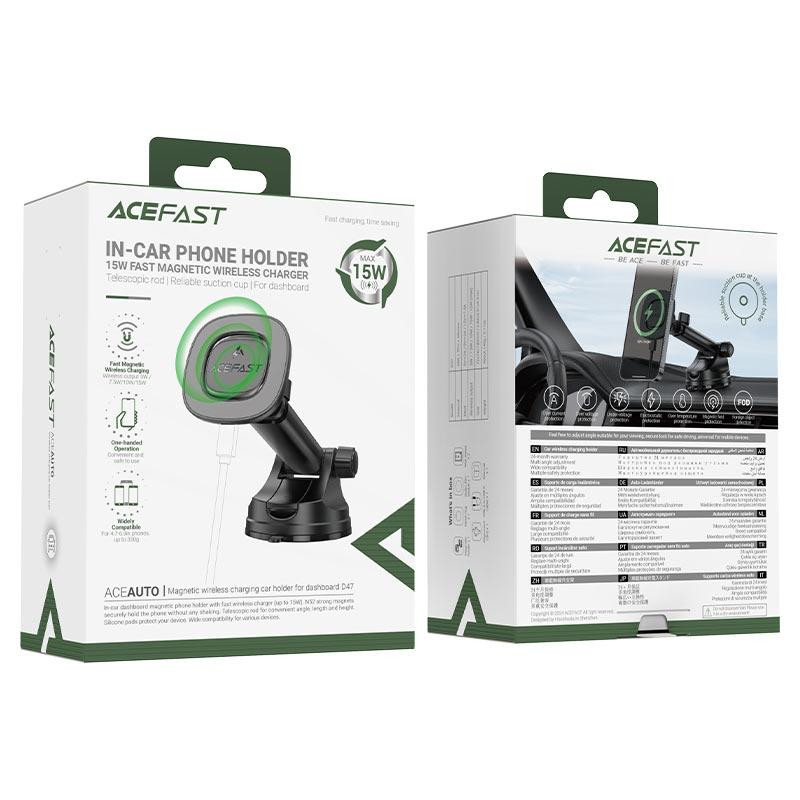 Автодержатель для телефона с БЗУ ACEFAST D47 magnetic wireless charging car holder for dashboard Black Киев - изображение 2