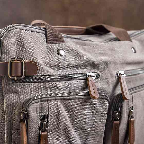 Сумка-трансоформер текстильна велика Сіра (Vintage) Київ