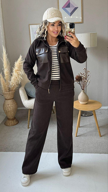 Женский стильный костюм двойка: кофта и штаны вельвет на плотном флисе Шоколадный, 46/48 Одесса - изображение 5