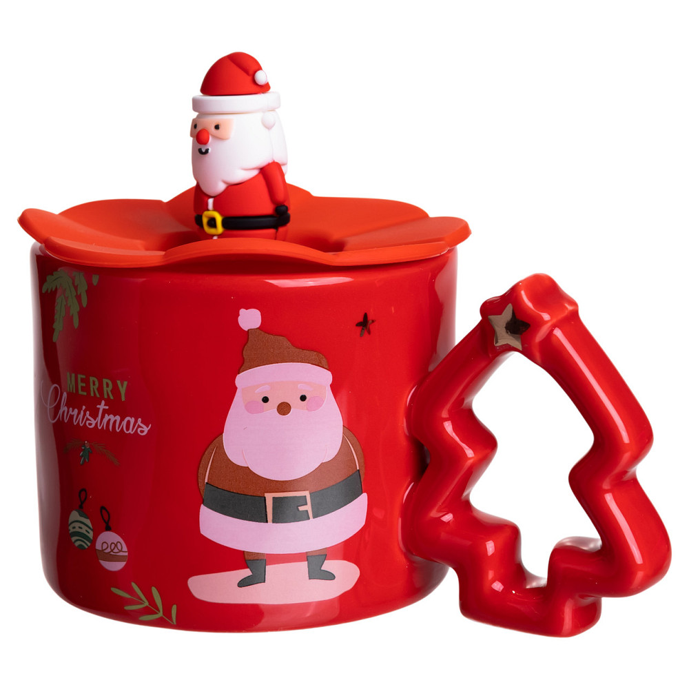 Yiwu Новорічна порцелянова чашка «Санта» з кришкою 400 мл Yiwu FM-CS-18R Коломия - фото 4