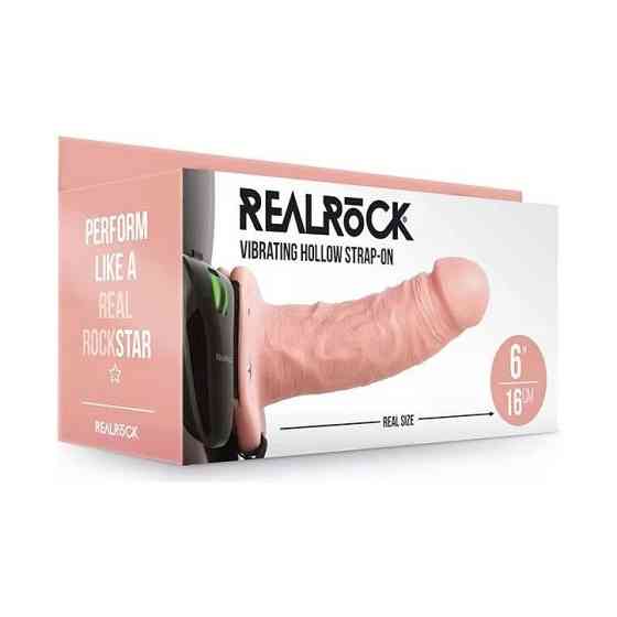 Страпон порожнистий з вібрацією REALROCK, з пультом, бежевий, 16 × 4.6 см Sex Aura Київ