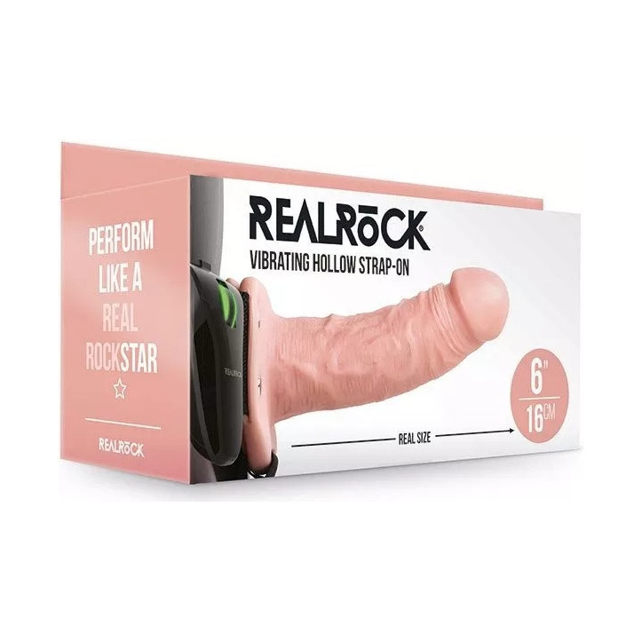 Страпон порожнистий з вібрацією REALROCK, з пультом, бежевий, 16 × 4.6 см Sex Aura Київ - фото 6