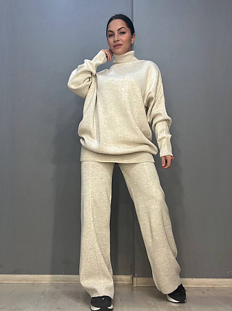 Костюм женский My fashion 202401-101 брюки со стрелкой шнурок и удлиненный свитер оверсайз one size, світло-бежевый, one size Киев - изображение 11