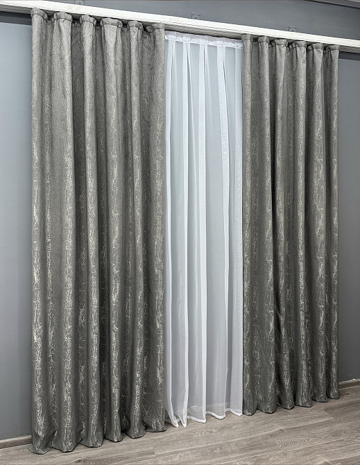 Комплект штор VR-Textil Жакард Viva Marmo № 1785ш Сірий 150х290 см 2 шт (33-0733) Київ - фото 4