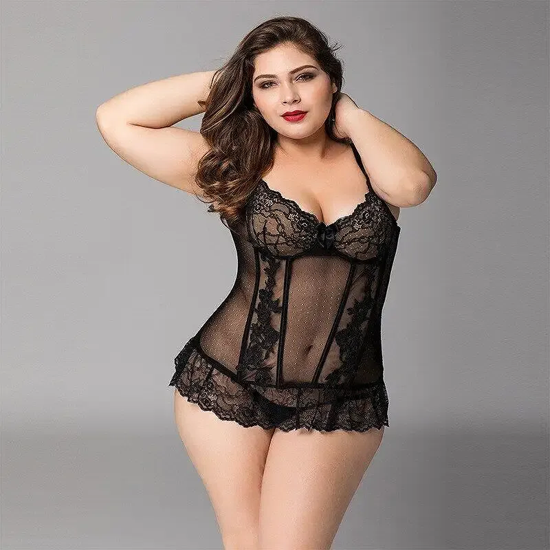 Мереживний корсет JSY «Сексуальна Белла» Plus Size Black, дрібна сітка, гіпюр, чашки з кісточками Львів - фото 2