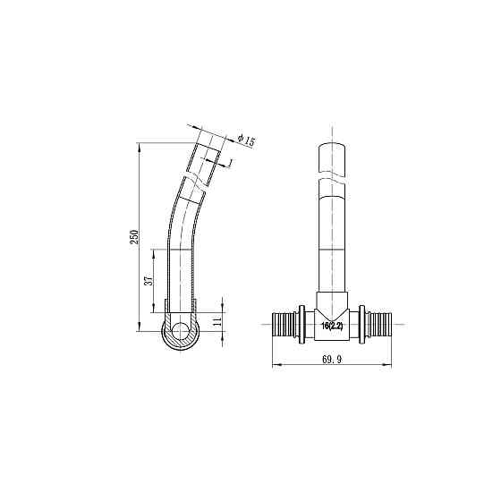 Трубка Т-подібна для приєднання радіатора Koer KA.D16-16-250 (KR4905) Київ