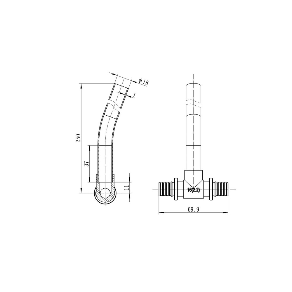Трубка Т-подібна для приєднання радіатора Koer KA.D16-16-250 (KR4905) Київ - фото 2