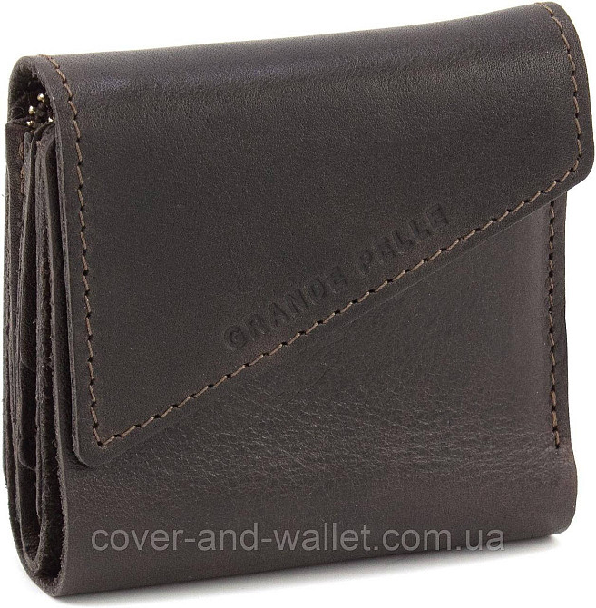 Компактный коричневый кошелёк в три сложении из итальянской кожи на магните Grande Pelle 910420 Киев - изображение 1