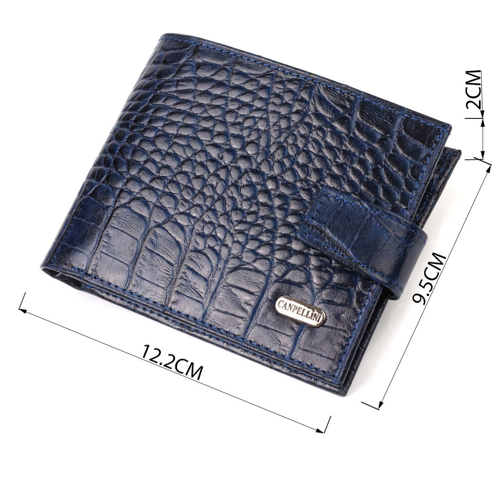 Вместительное горизонтальное портмоне для мужчин из натуральной кожи с тиснением под крокодила CANPELLINI 21883 Синее Киев - изображение 8