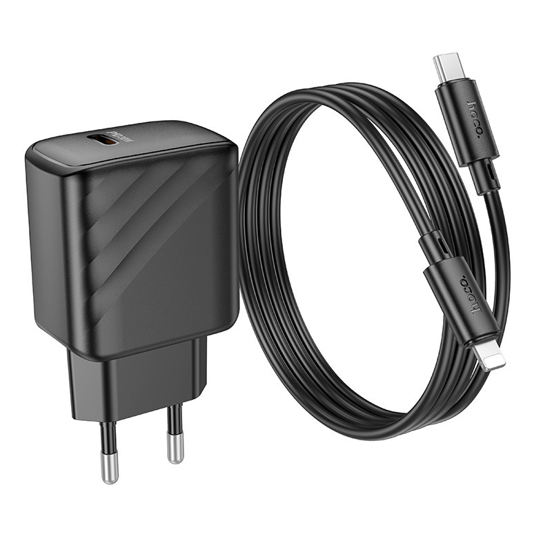 Мережевий зарядний пристрій з кабелем HOCO CS22A Value single port PD30W charger set(C to iP) Black Одеса - фото 7