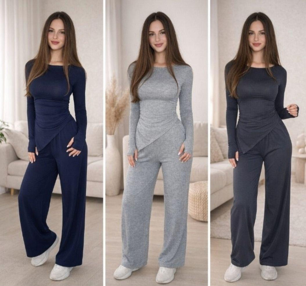 Женский базовый костюм двойка: лонгслив и штаны турецкий трикотаж вискоза Темно-синий, 42/44 Одесса - изображение 1