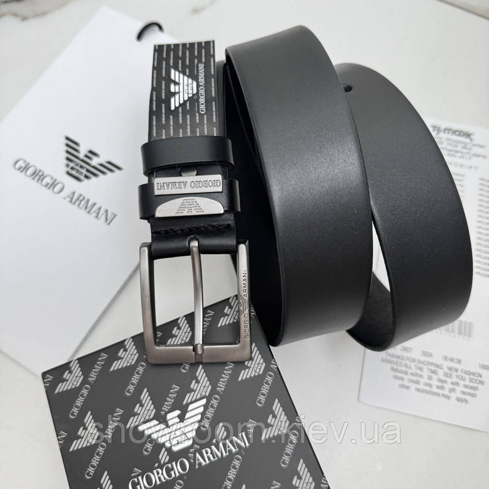 Мужской кожаный брендовый ремень для джинсов (327) черный Киев - изображение 4