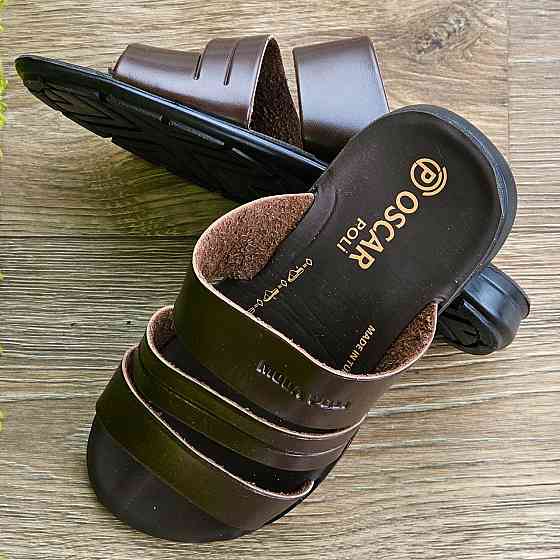 Мужские Шлёпанцы Тапочки Сланцы Коричневые Кожаные (размеры: 41,42,43,44,45) Днепр