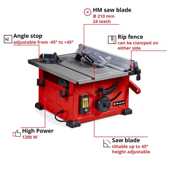 Потужна стаціонарна циркулярна пила (настільна циркулярка) Einhell TC-TS 8 : 900 Вт, 210мм диск, 4800 об/хв (4340426) Київ