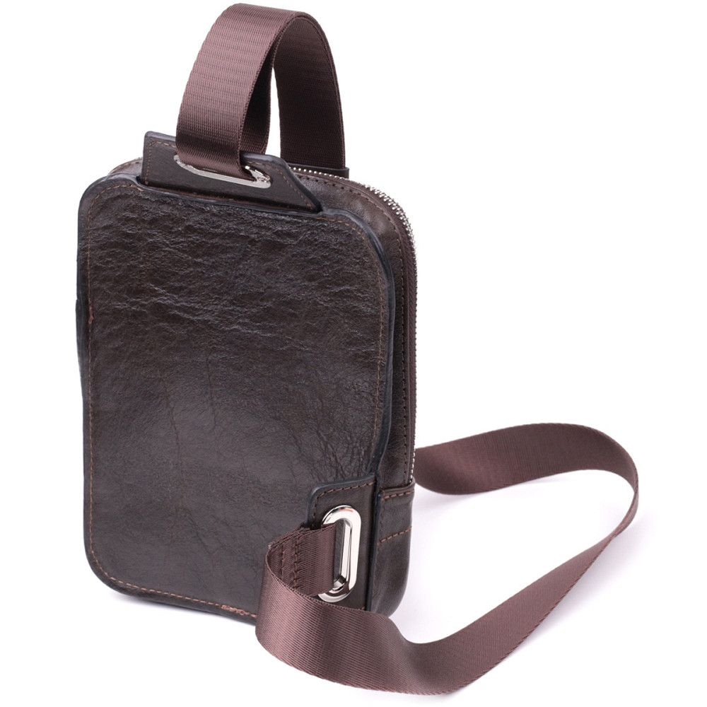 Чоловіча прямокутна сумка бананка з гладкої натуральної шкіри Коричневий (GRANDE PELLE) Київ - фото 12